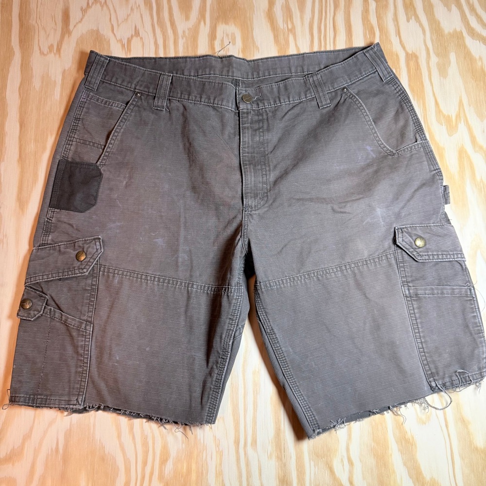 Carhartt Mens Gray Ripstop Cargo‎ Shorts Cut Off Raw Hem Workwear Size 38